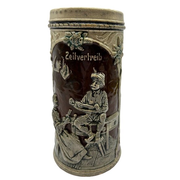 Vintage German Beer Stein Handpainted Couple Mountains Cabin - Picture 6 of 10